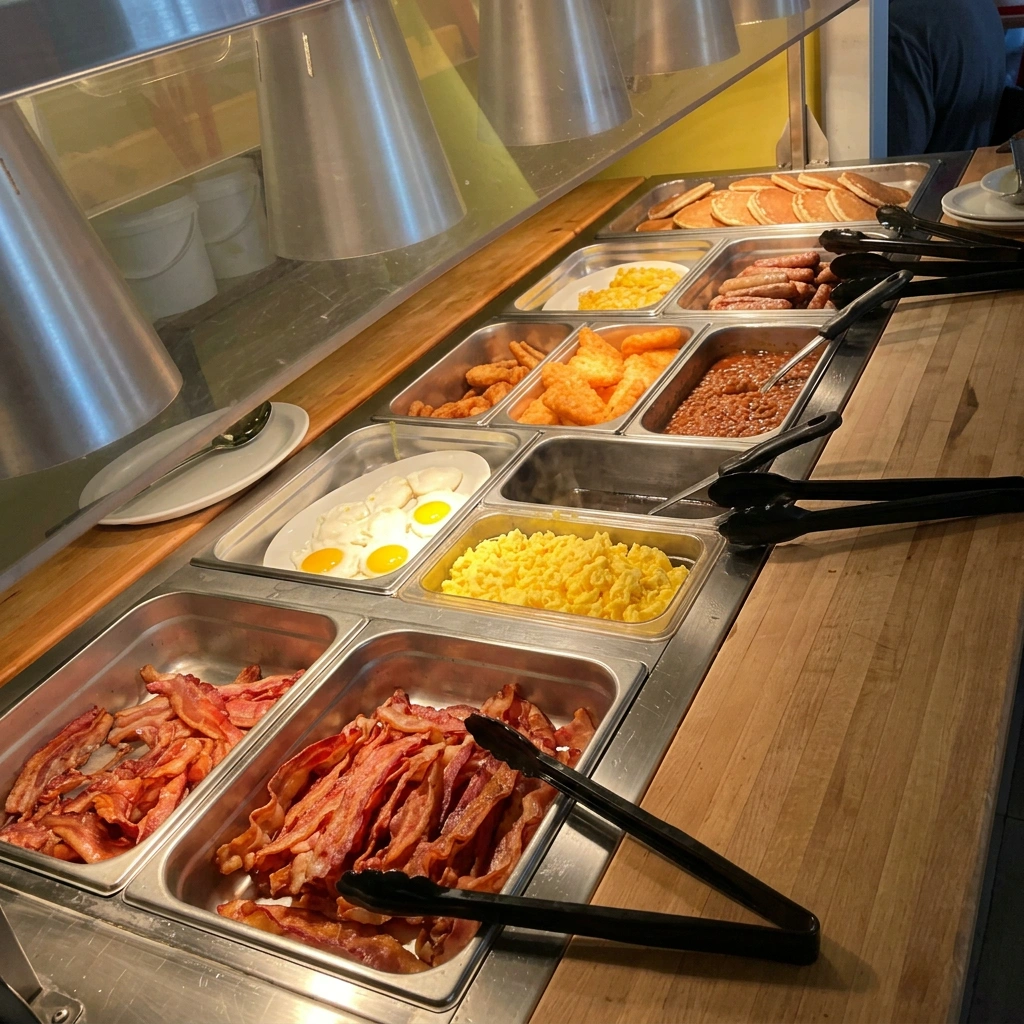 Breakfast buffet mixed breakfast station at Sunset Cafe, St. Thomas, ON
